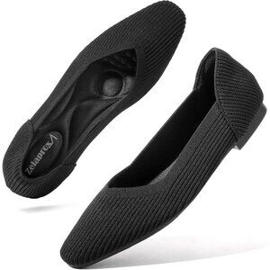 Zelaprox Women's Black Fabric Round Toe Slip on Ballet Flats with Memory Foam